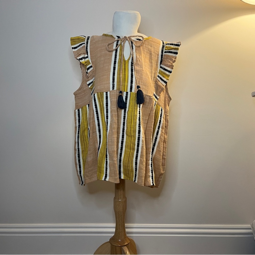 THML Yellow and Black Striped Top with Tassels